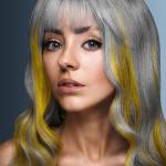 S. Burton, Safy B's, Aylesbury, fot. D. Greensmith - Luminescent S. Burton, Safy B's, Aylesbury, fot. D. Greensmith, SUZI, FRK.03, kontrast symultaniczny, żółty, szary, projektowanie fryzur